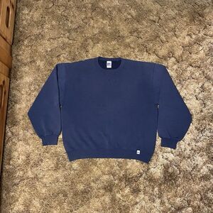 Vintage Russell Athletic Blank Crewneck Sweatshirt Faded Navy Large